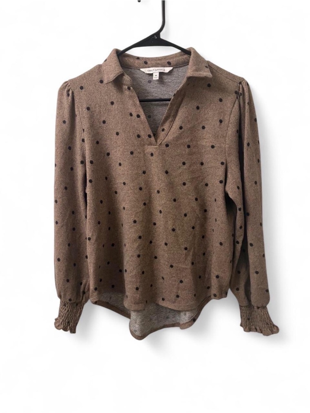 Polka Dot Collared Pullover Blouse - Brown by Daily Draper
